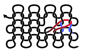 A stitch moved out of the way, as for a lace.